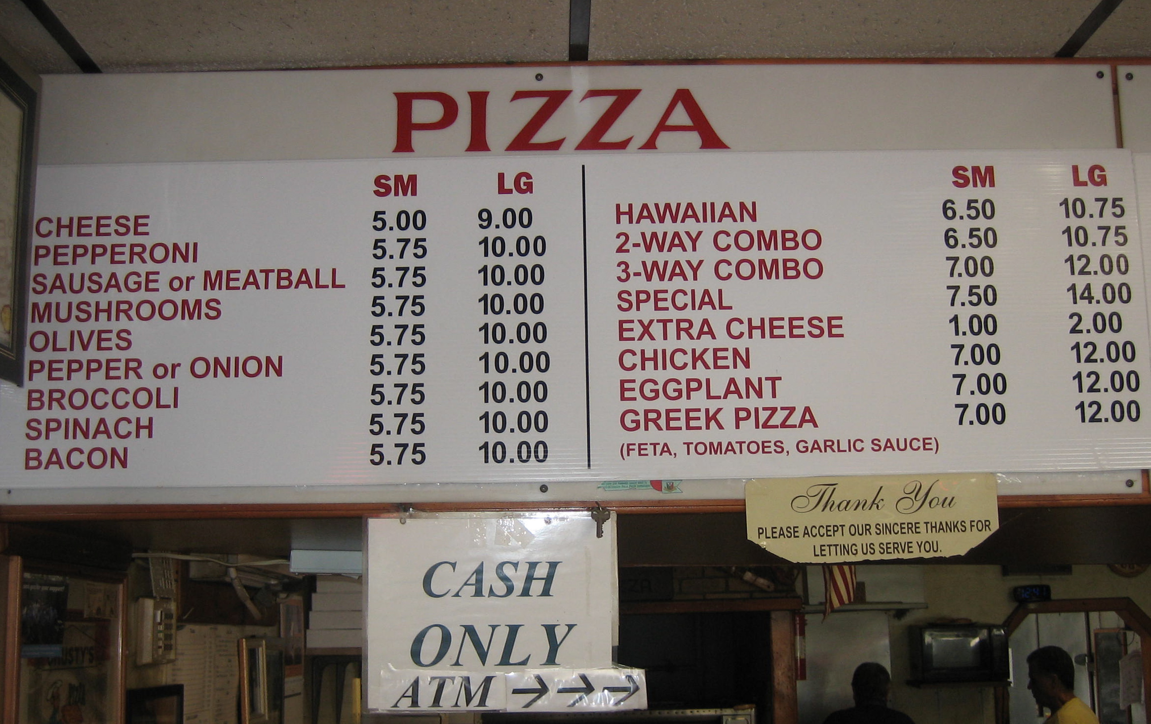 Time-warp? No, these are today's Pizza Prices at Crusty's. 